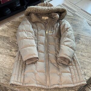 Michael Kors Tan Quilted Jacket with Fur Hood